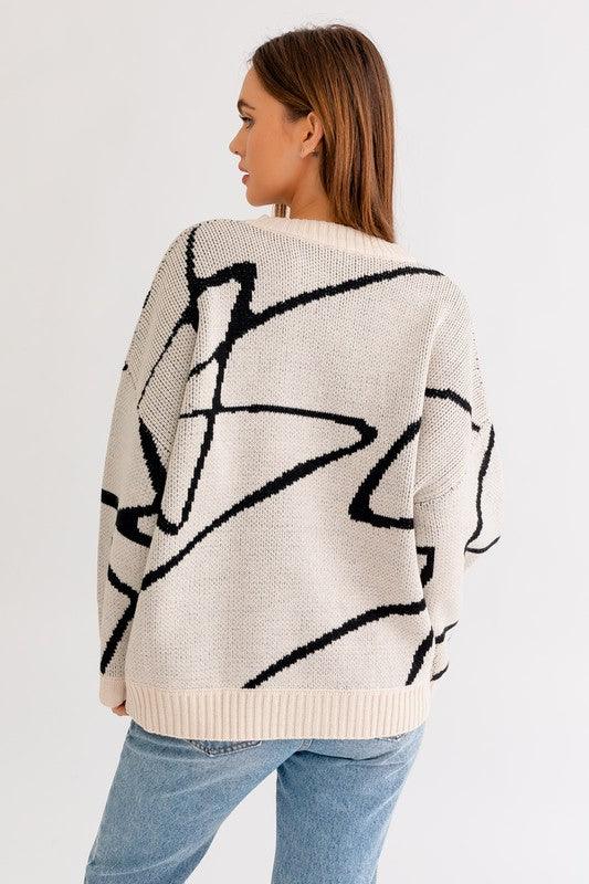 Abstract Pattern Oversized Sweater Top - Lucianne Boutique