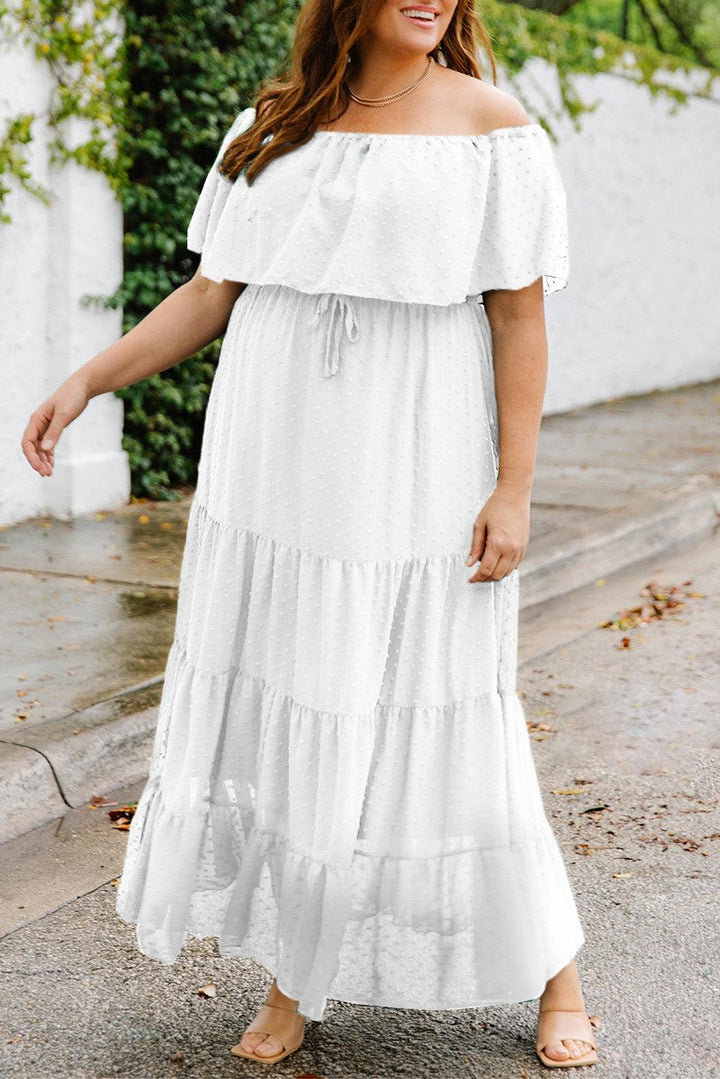 Plus Size Swiss Dot Off-Shoulder Tiered Dress - Lucianne Boutique