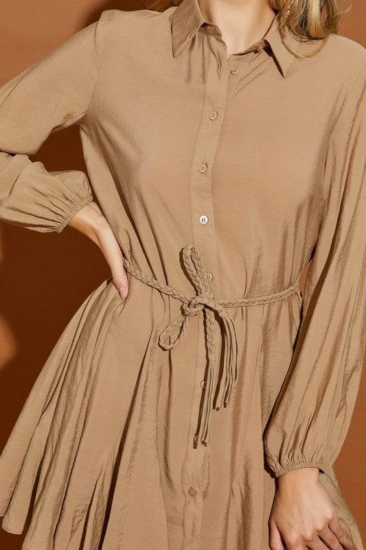 TWISTED BELT SHIRT DRESS - Lucianne Boutique