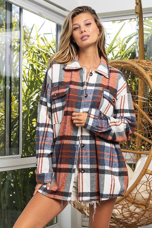 Textured Shirts With Big Checkered Point - Lucianne Boutique