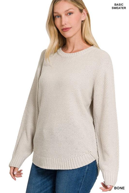 ROUND NECK BASIC SWEATER - Lucianne Boutique