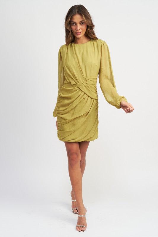 LONG SLEEVE RUCHED MINI DRESS - Lucianne Boutique