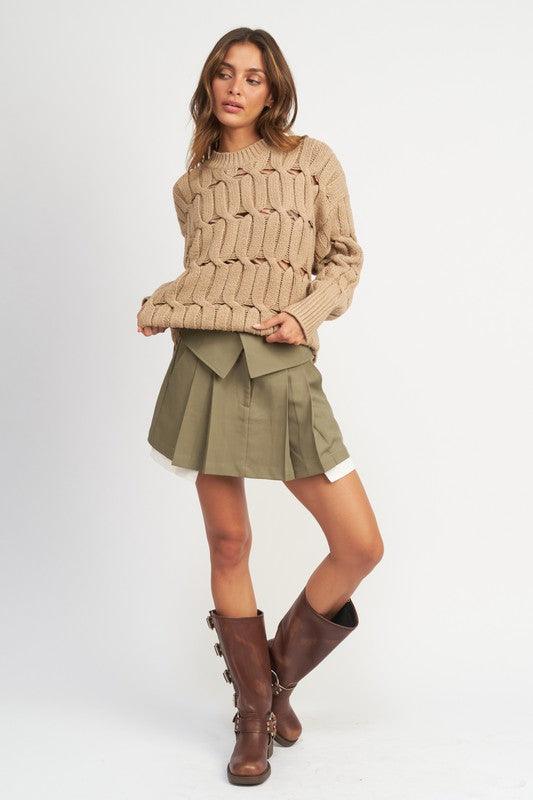OPEN KNIT SWEATER WITH SLITS - Lucianne Boutique
