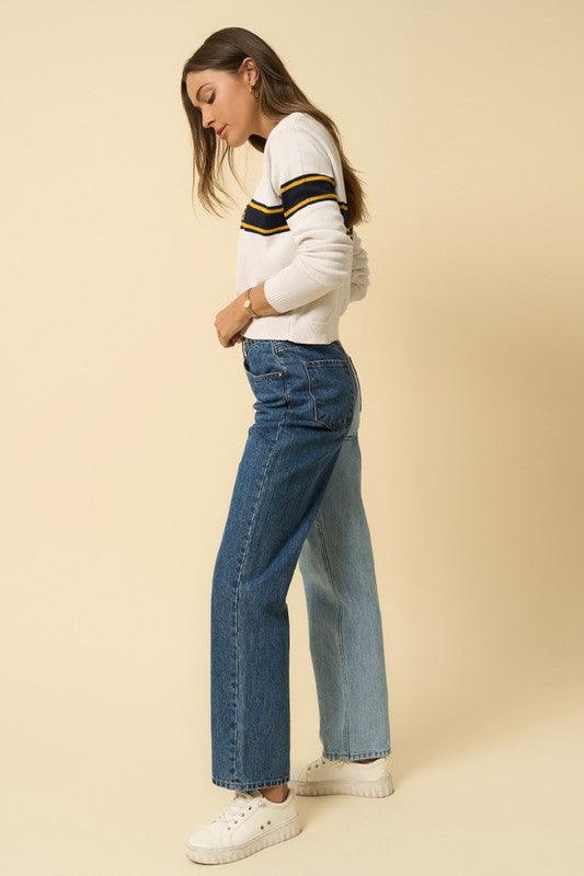 High Waist Crossover Straight Jeans - Lucianne Boutique
