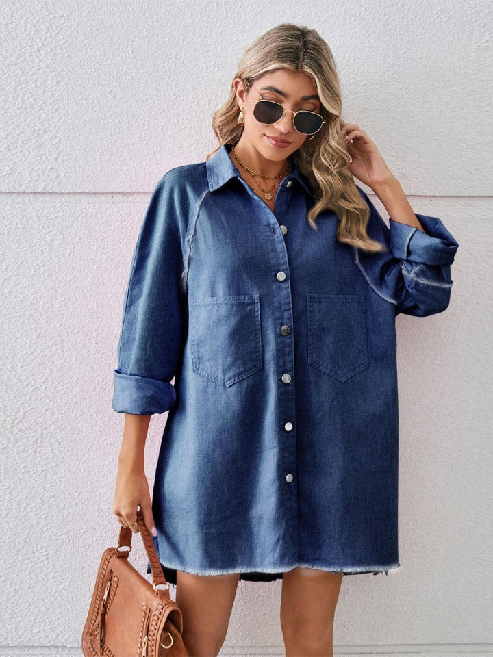 Raw Hem Button Up Denim Dress - Lucianne Boutique