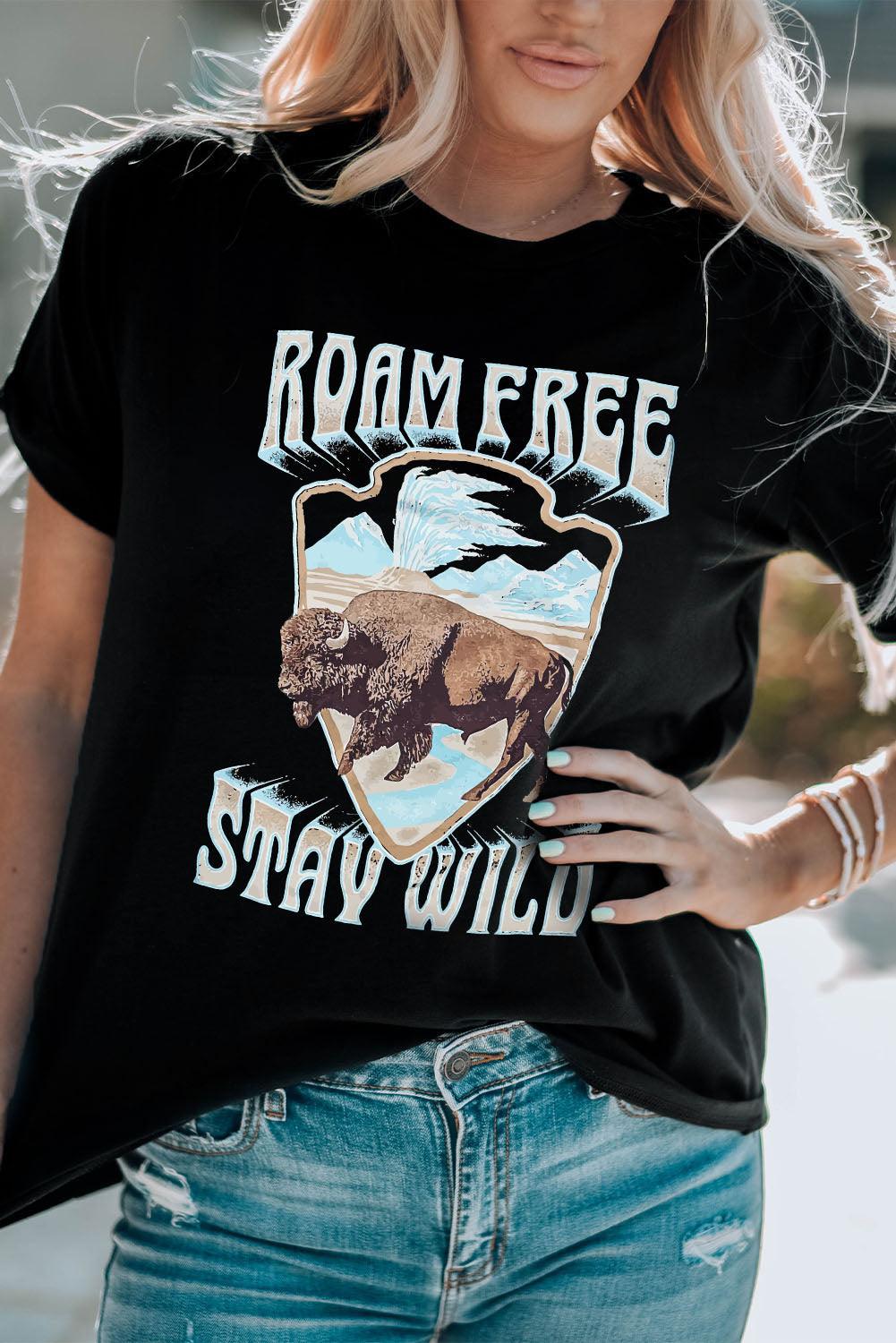 ROAM FREE STAY WILD Graphic Tee - Lucianne Boutique