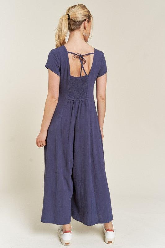 LINEN BUTTON DOWN JUMPSUIT - Lucianne Boutique