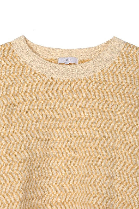 Herringbone Pattern Crew Neck Sweater - Lucianne Boutique