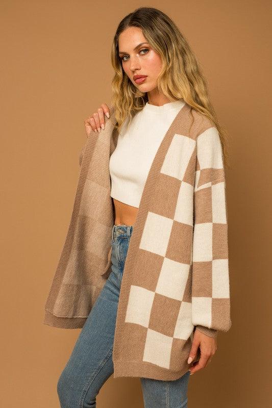 Checker Graphic Sweater Cardigan - Lucianne Boutique