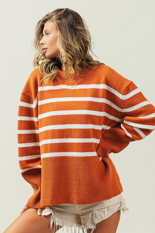 Ribbed Hem Stripe Sweater - Lucianne Boutique