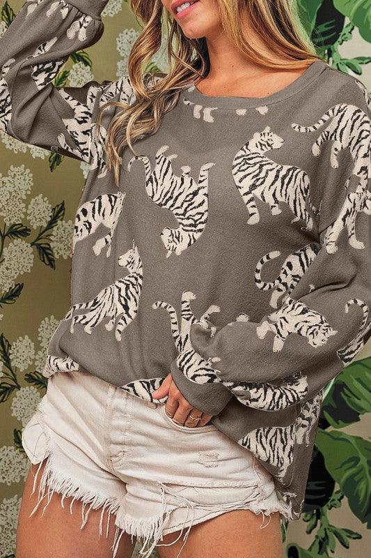 tiger animal print dolman sweatshirt pullover - Lucianne Boutique