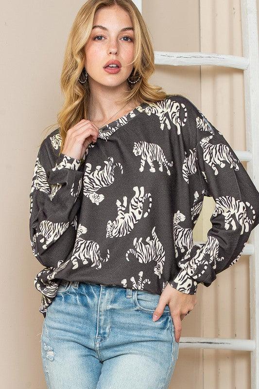 tiger animal print dolman sweatshirt pullover - Lucianne Boutique