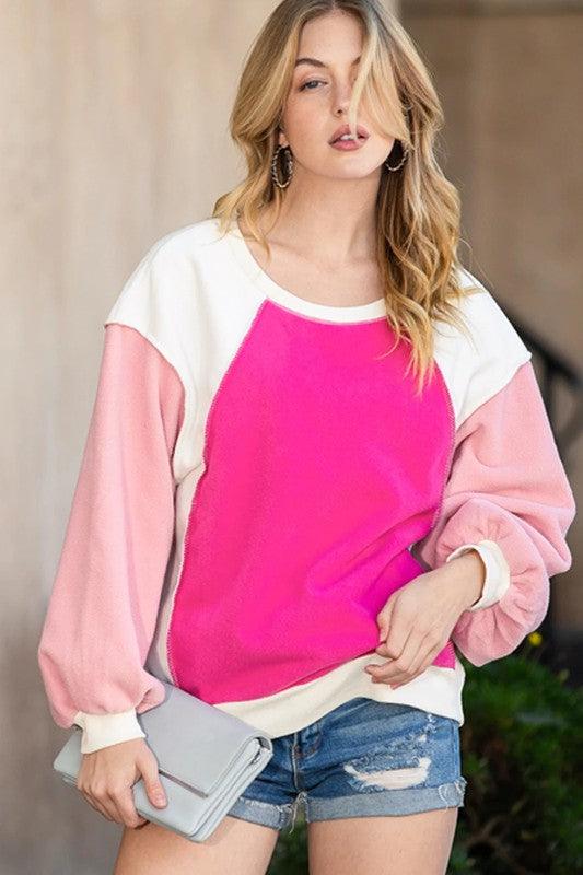 Barbie pink Casual Seam out Pullover Sweatshirt - Lucianne Boutique