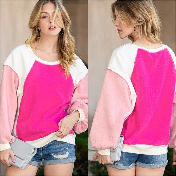 Barbie pink Casual Seam out Pullover Sweatshirt - Lucianne Boutique