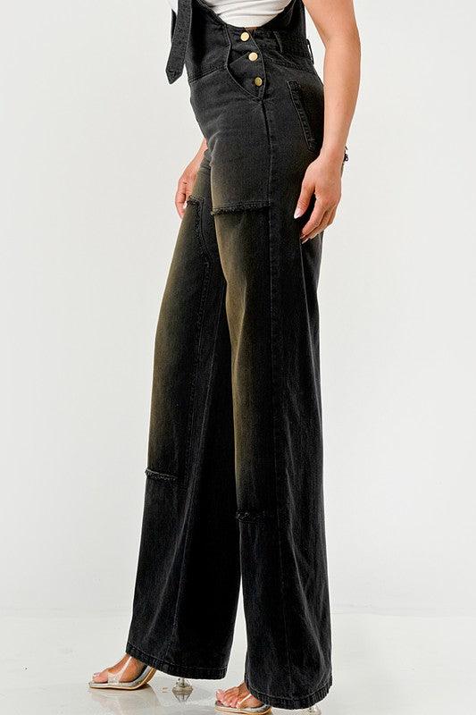Urban Noir Denim Overalls Black Jumpsuit - Lucianne Boutique