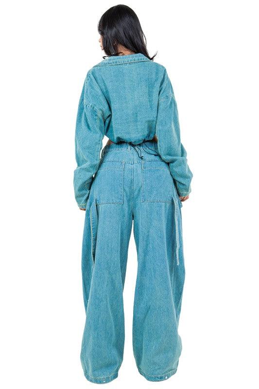 FAHION DENIM TWO PIECE PANT SET - Lucianne Boutique