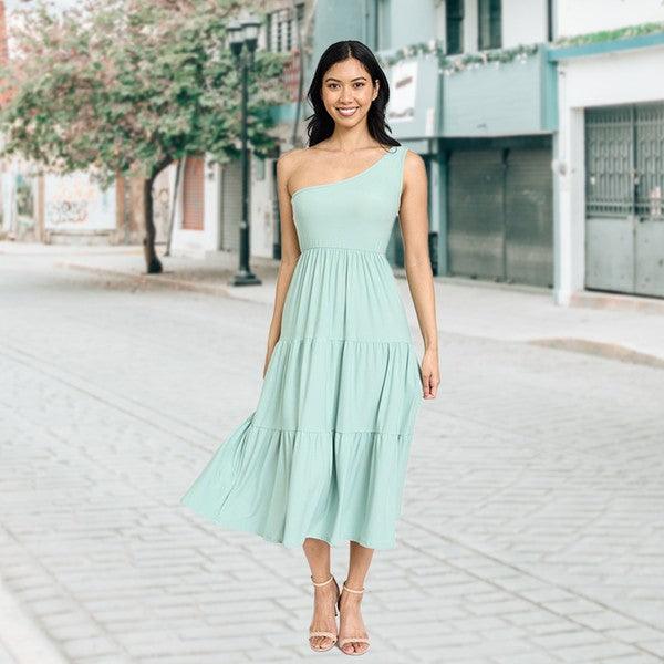 One Shoulder Ruffle Midi Dress - Lucianne Boutique