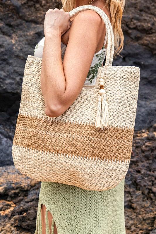 Valeria Two-Tone Straw Tote - Lucianne Boutique