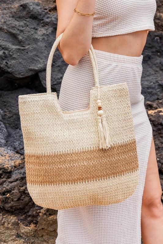 Valeria Two-Tone Straw Tote - Lucianne Boutique