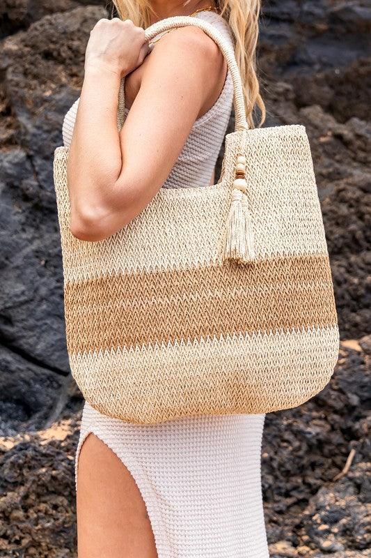 Valeria Two-Tone Straw Tote - Lucianne Boutique