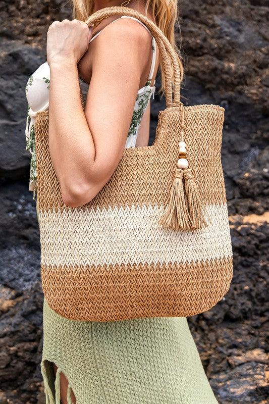 Valeria Two-Tone Straw Tote - Lucianne Boutique