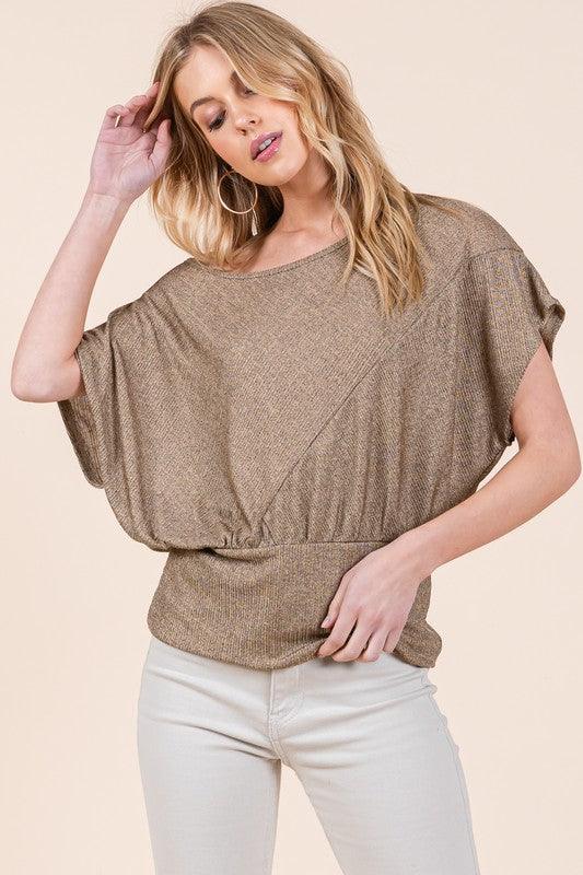 Gold Lurex Rib Jersey Top with Waist Band - Lucianne Boutique