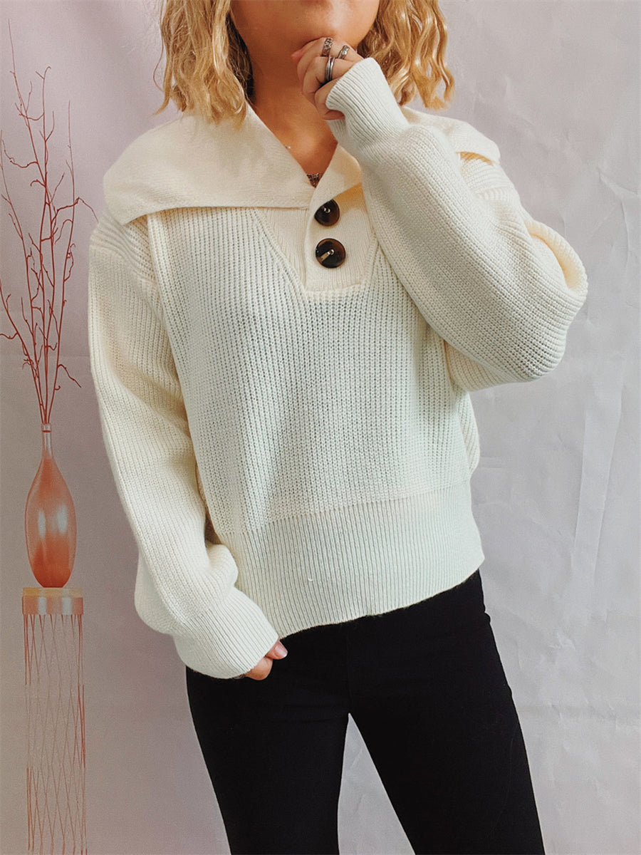 Statement Collar Half Button Sweater