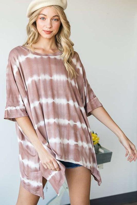 STRIPED TIE DYE ROUND NECK TUNIC - Lucianne Boutique