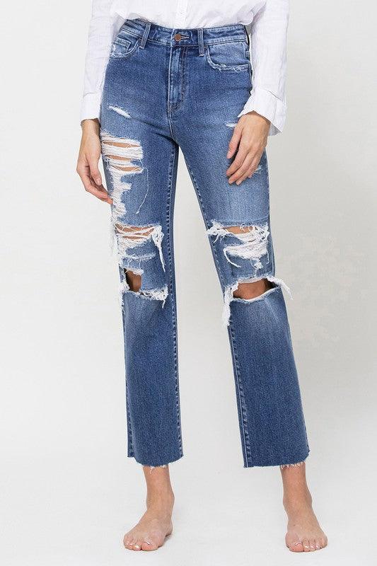 DISTRESSED HIGH RISE ANKLE RELAXED STRAIGHT - Lucianne Boutique