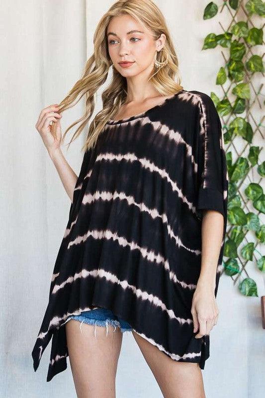 STRIPED TIE DYE ROUND NECK TUNIC - Lucianne Boutique