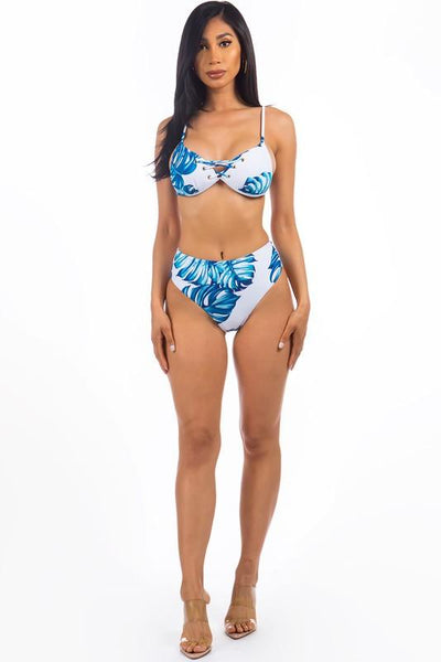 Two Piece Tropical Leave Print Bikini
