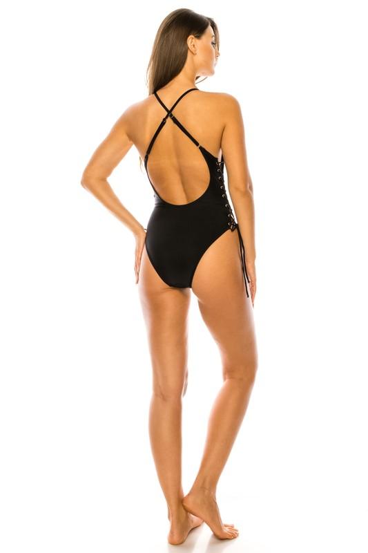 Classic baywatch style one piece with crossed back - Lucianne Boutique
