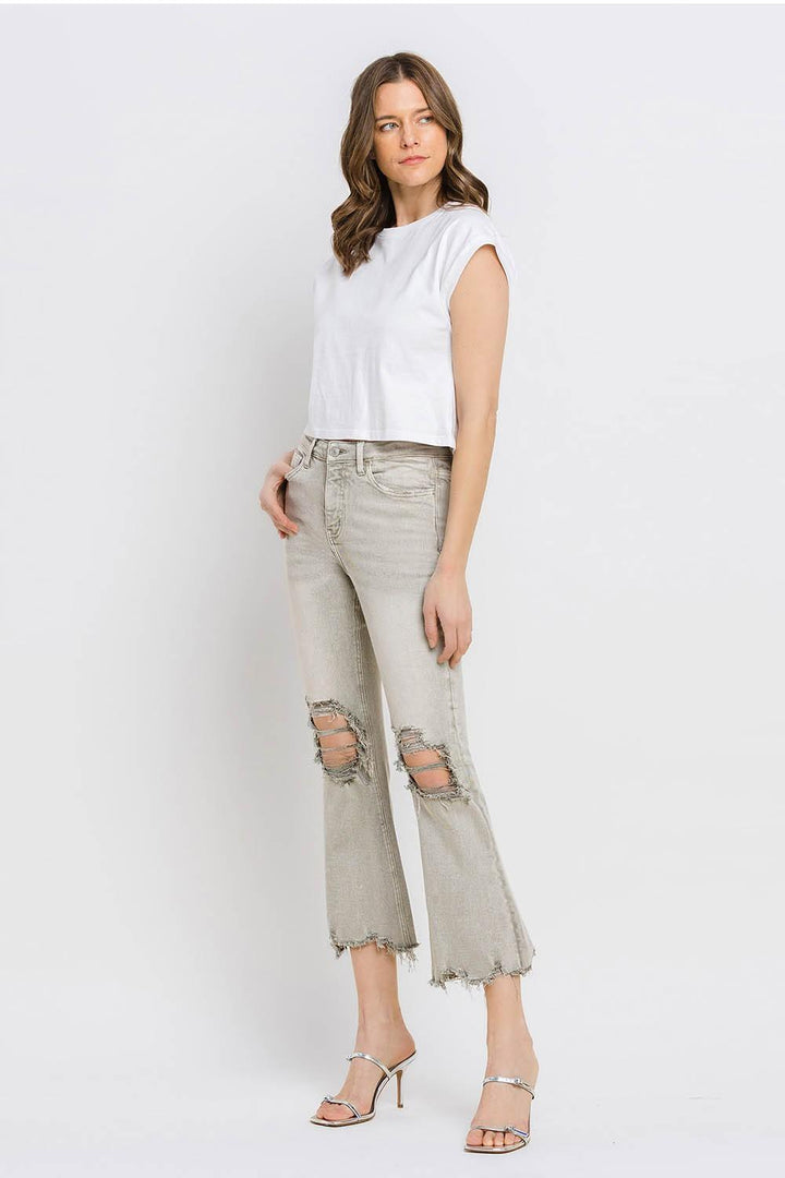 Lovervet Distressed Raw Hem Cropped Flare Jeans - Lucianne Boutique