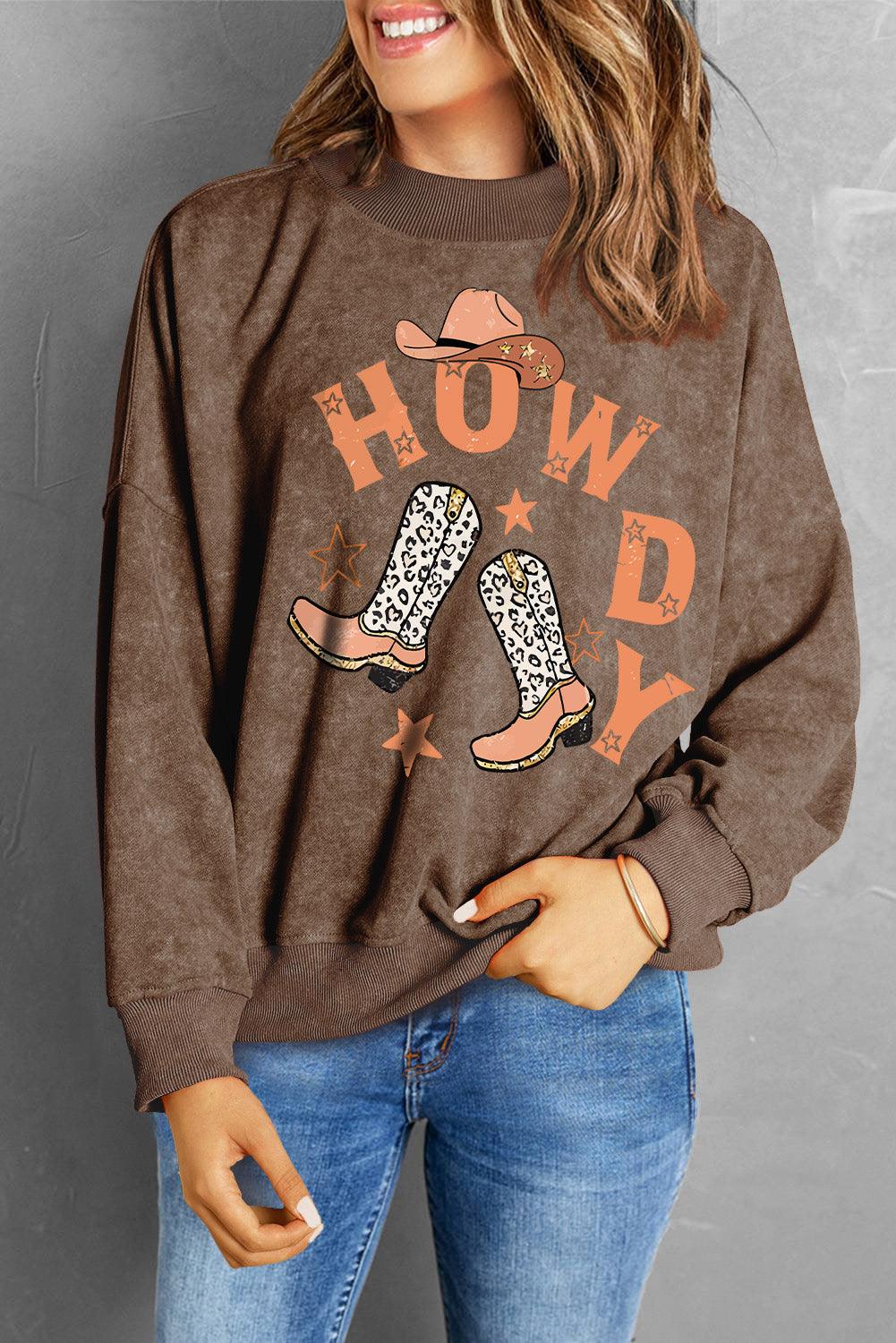 HOWDY Round Neck Drop Shoulder Sweatshirt - Lucianne Boutique