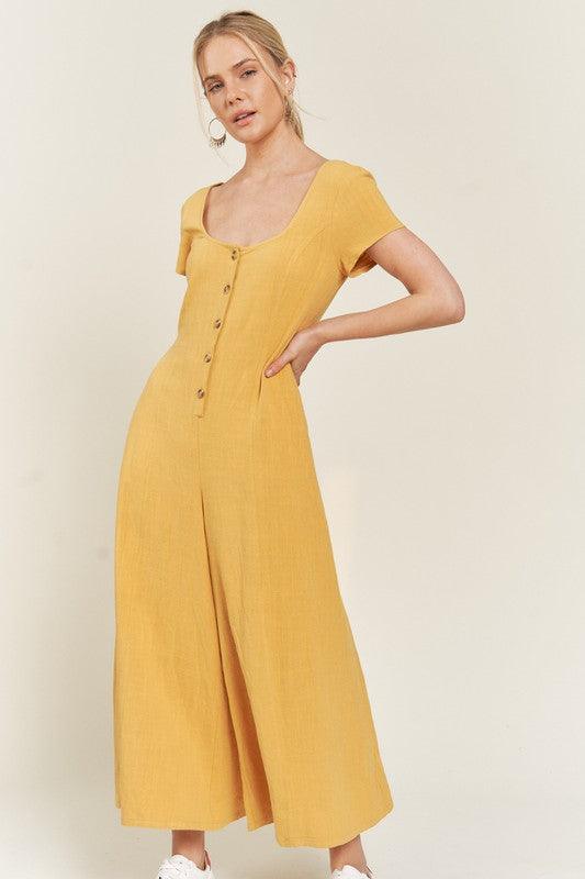 LINEN BUTTON DOWN JUMPSUIT - Lucianne Boutique