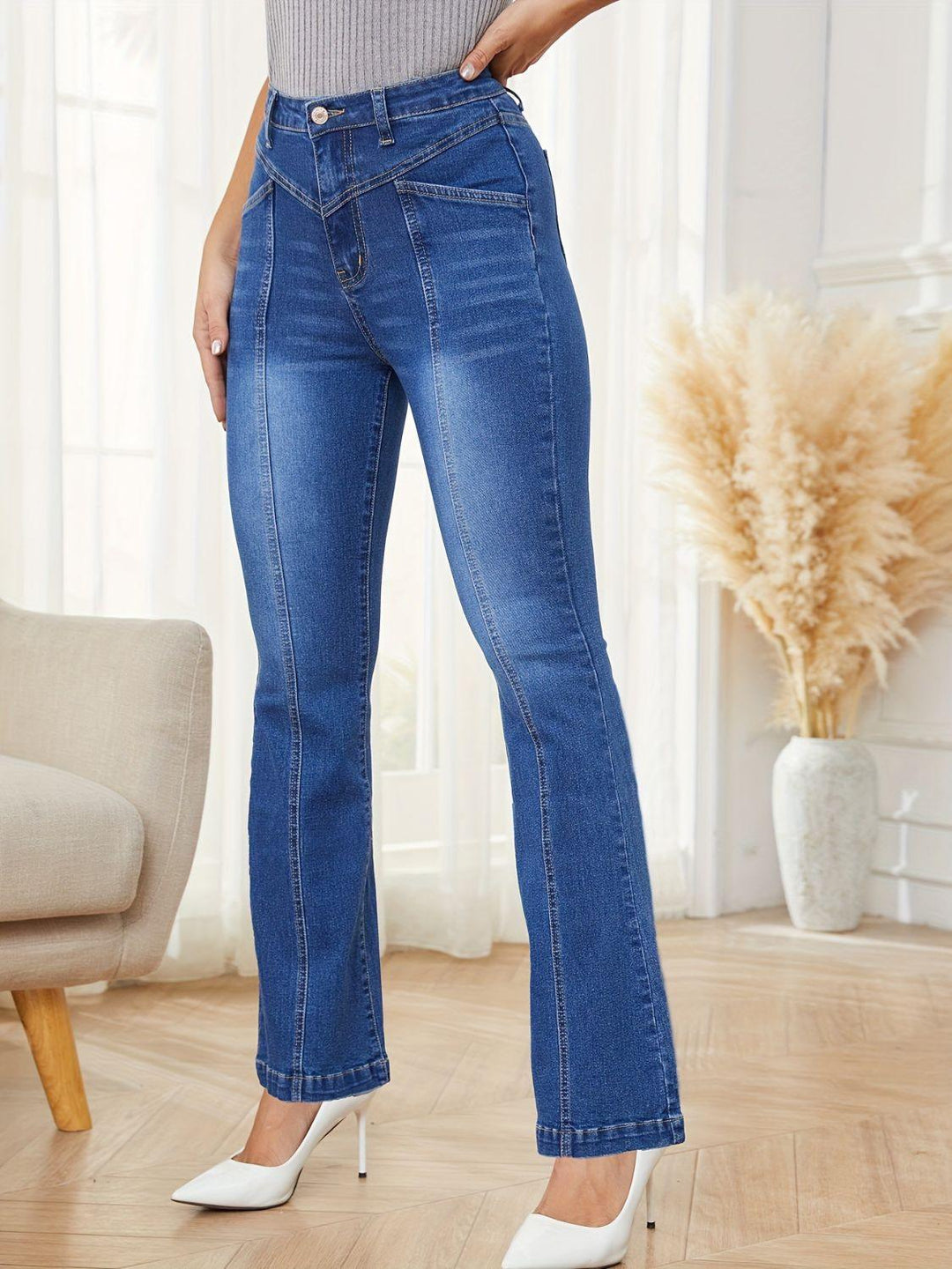High Waist Bootcut Jeans with Pockets - Lucianne Boutique
