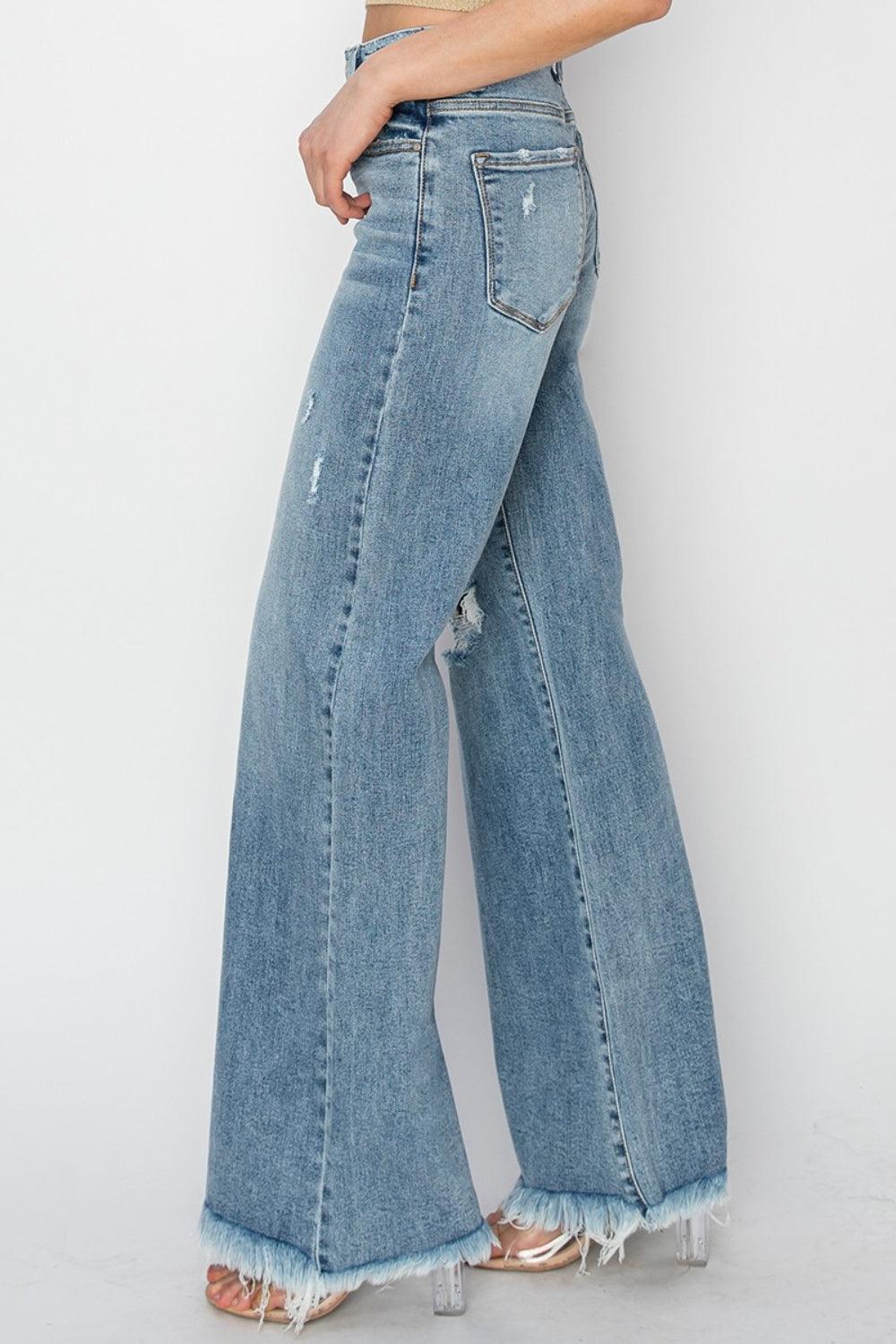 RISEN Mid Rise Button Fly Wide Leg Jeans - Lucianne Boutique