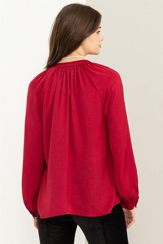 TRY TO KEEP UP LONG SLEEVE RUFFLED BLOUSE - Lucianne Boutique