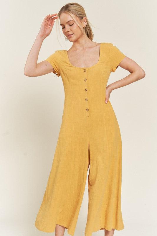 LINEN BUTTON DOWN JUMPSUIT - Lucianne Boutique