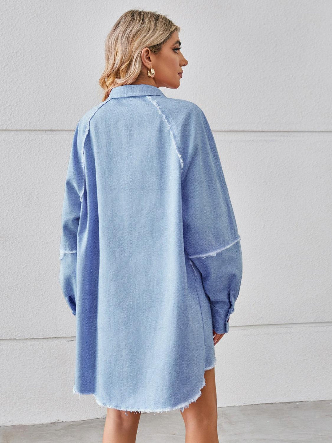 Raw Hem Button Up Denim Dress - Lucianne Boutique