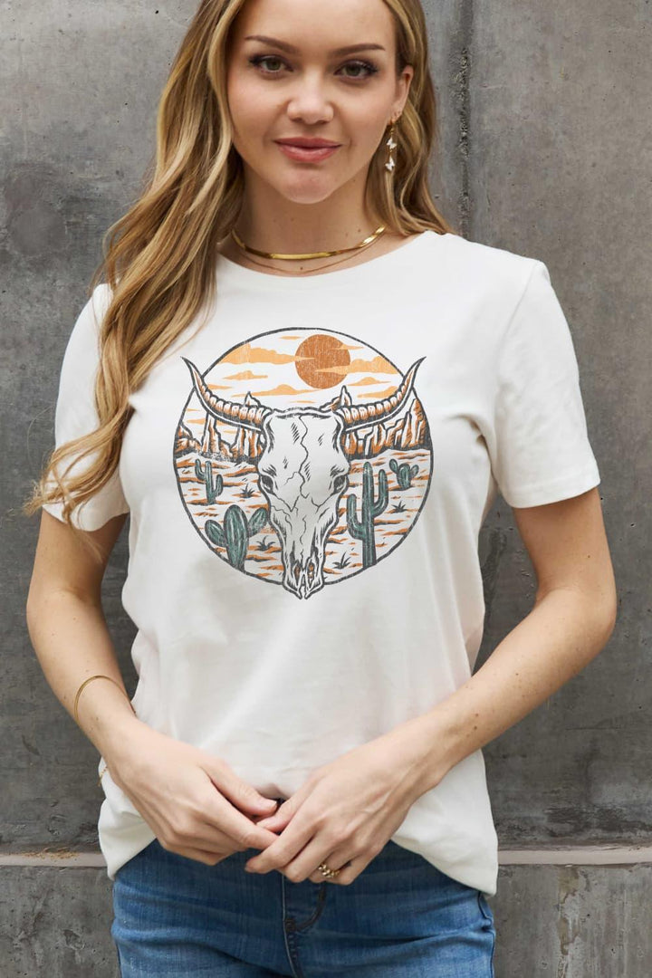 Simply Love Full Size Bull Cactus Graphic Cotton Tee - Lucianne Boutique