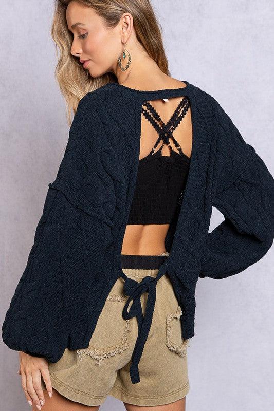 BACKLESS CABLE KNIT SWEATER - Lucianne Boutique