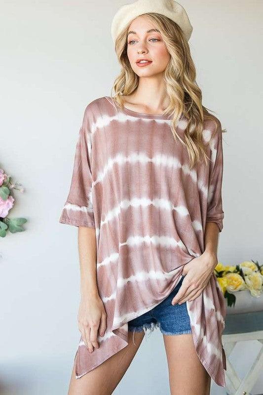 STRIPED TIE DYE ROUND NECK TUNIC - Lucianne Boutique