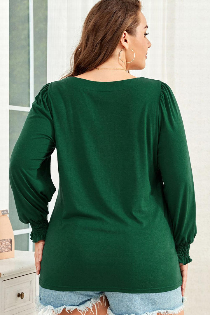 Plus Size Square Neck Lantern Sleeve T-Shirt - Lucianne Boutique