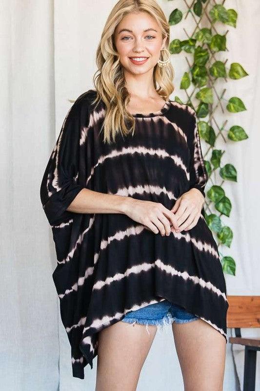 STRIPED TIE DYE ROUND NECK TUNIC - Lucianne Boutique