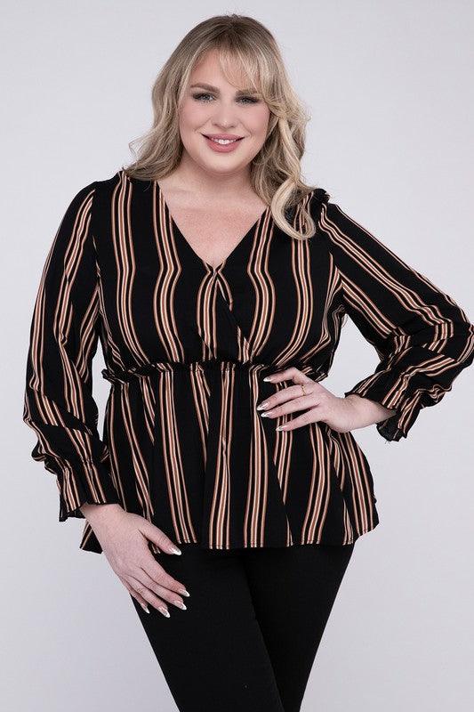 Striped Top With Ruffled Hem - Lucianne Boutique