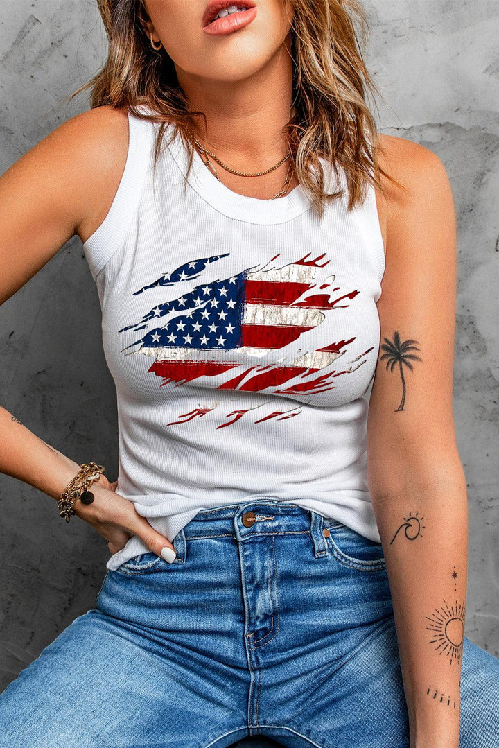 Full Size US Flag Graphic Round Neck Tank - Lucianne Boutique