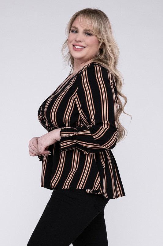 Striped Top With Ruffled Hem - Lucianne Boutique