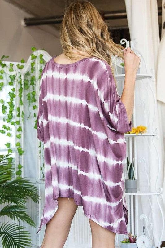 STRIPED TIE DYE ROUND NECK TUNIC - Lucianne Boutique