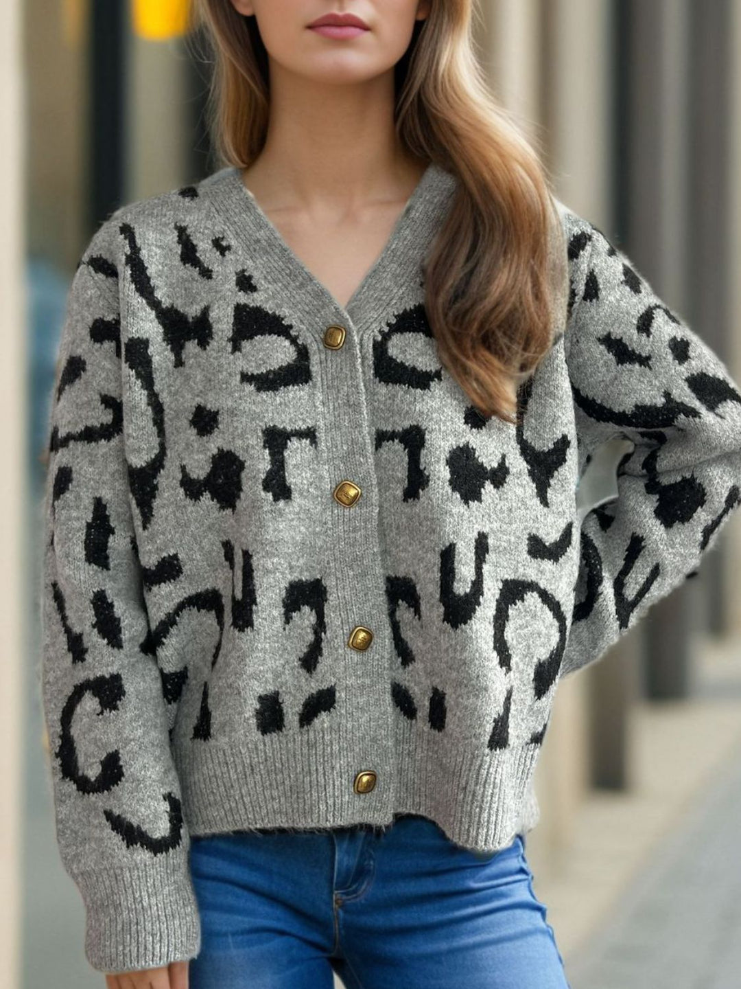 Leopard V-Neck Button Up Cardigan